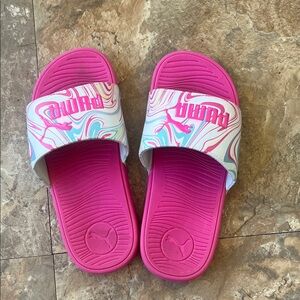 Puma Pink and White Swirl Slides